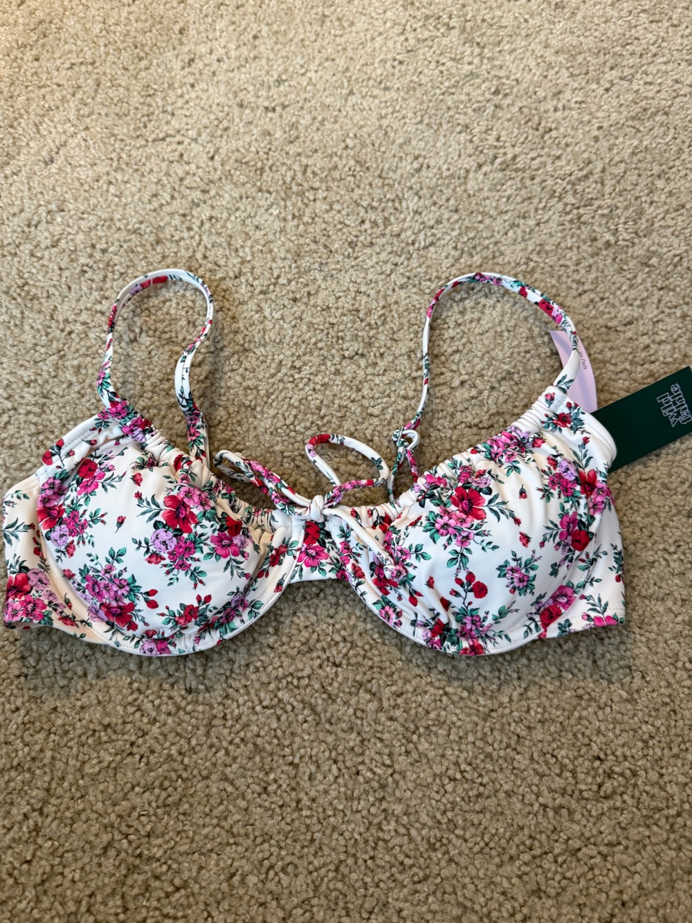 Target White Floral Tie-Front Women's Bikini Top with Pink Flowers